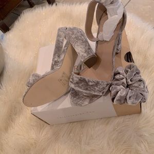 Open Toe Gray Velvet Heels